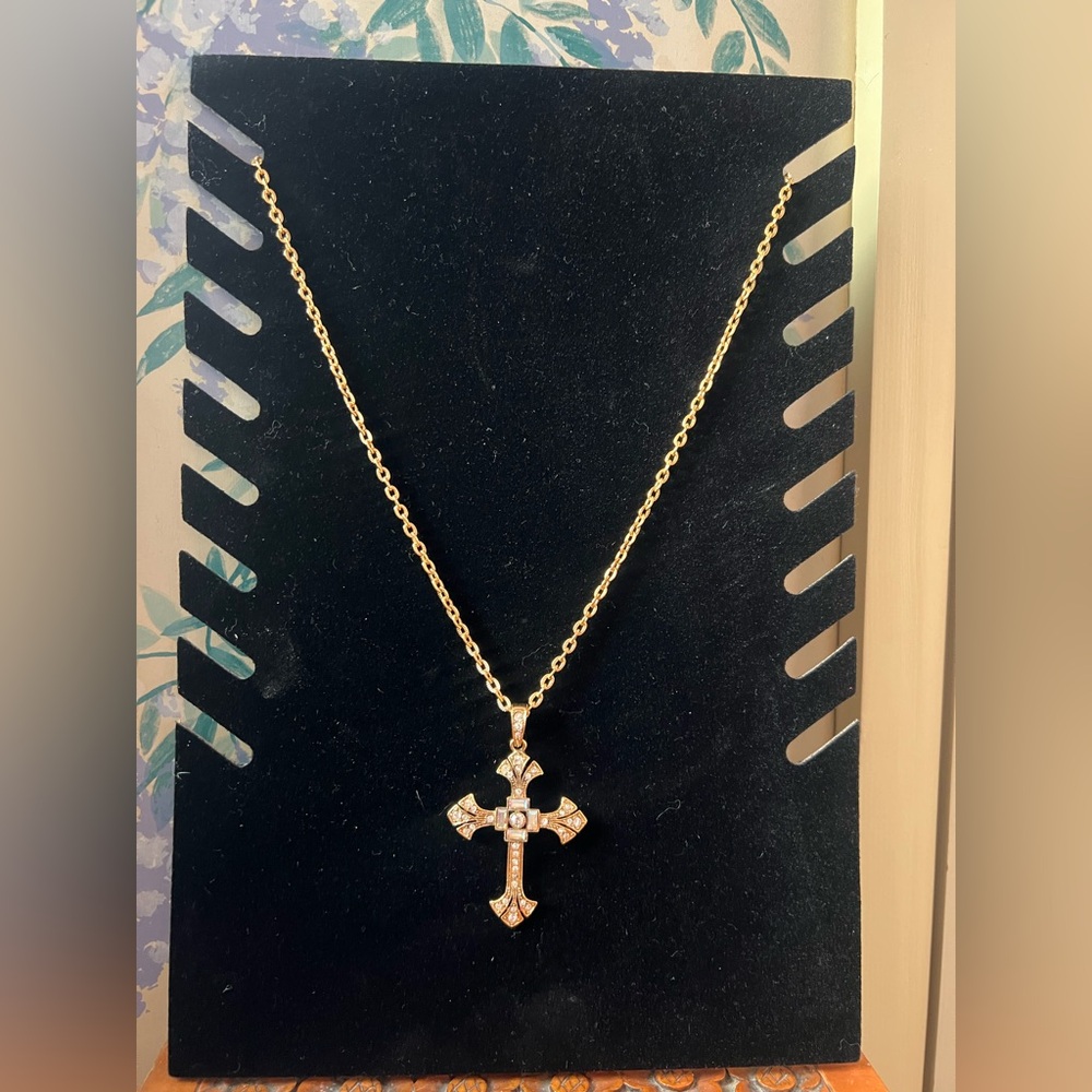 Vatican Library Gold-Tone Cross Necklace w/ Sparkling Rhinestones - Picture 3 of 16